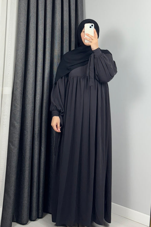 Alya Kol Bağlamalı Füme Tesettür Hijab Elbise