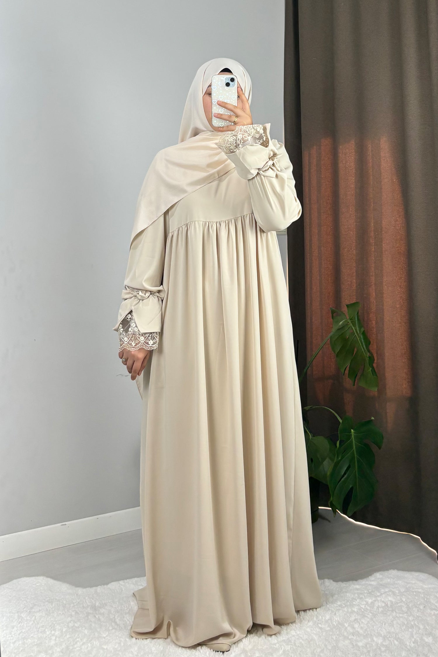Gülce Krem Tesettür Hijab Elbise