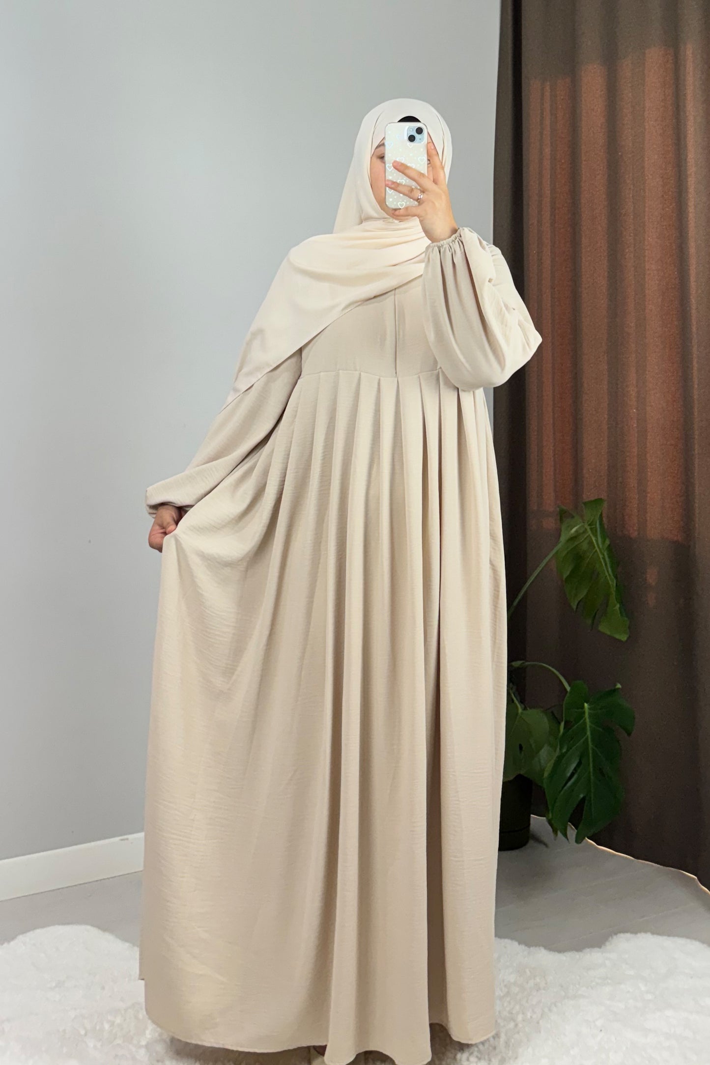 Ayrobin Krem Tesettür Hijab Elbise
