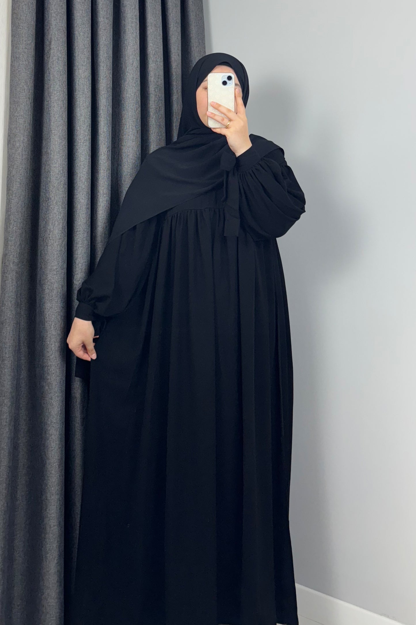 Alya Kol Bağlamalı Siyah Tesettür Hijab Elbise