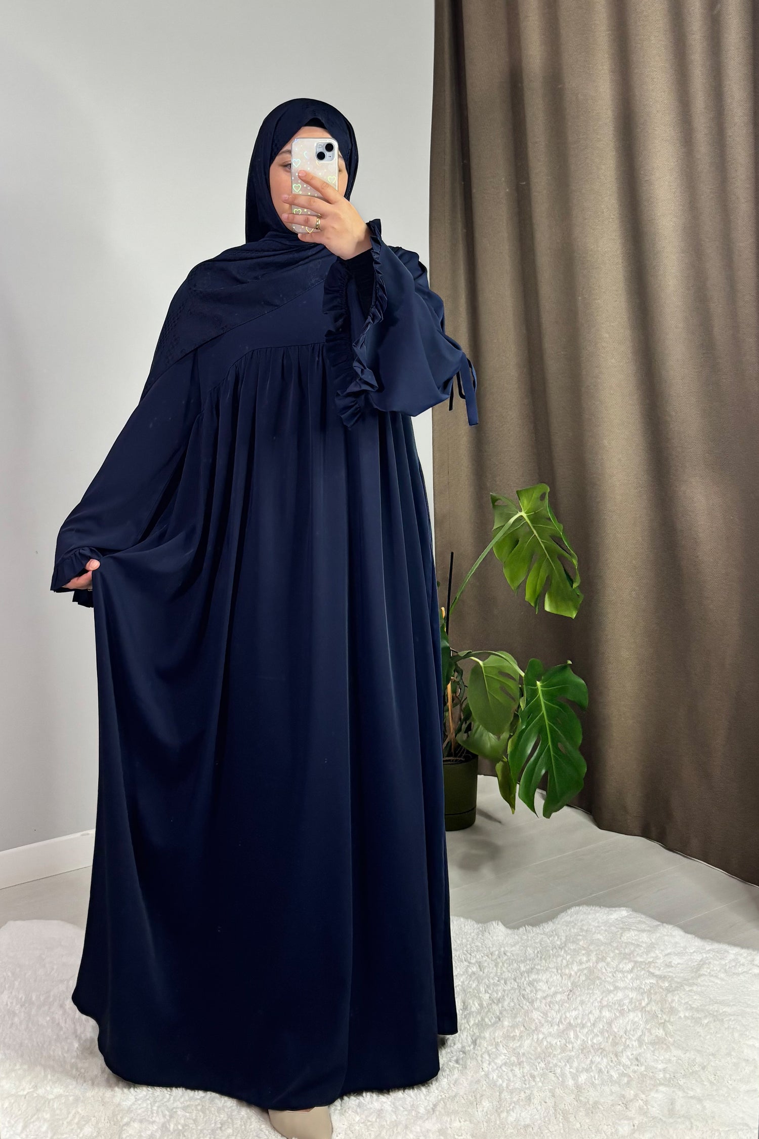 Neva Fırfırlı Lacivert Tesettür Hijab Elbise
