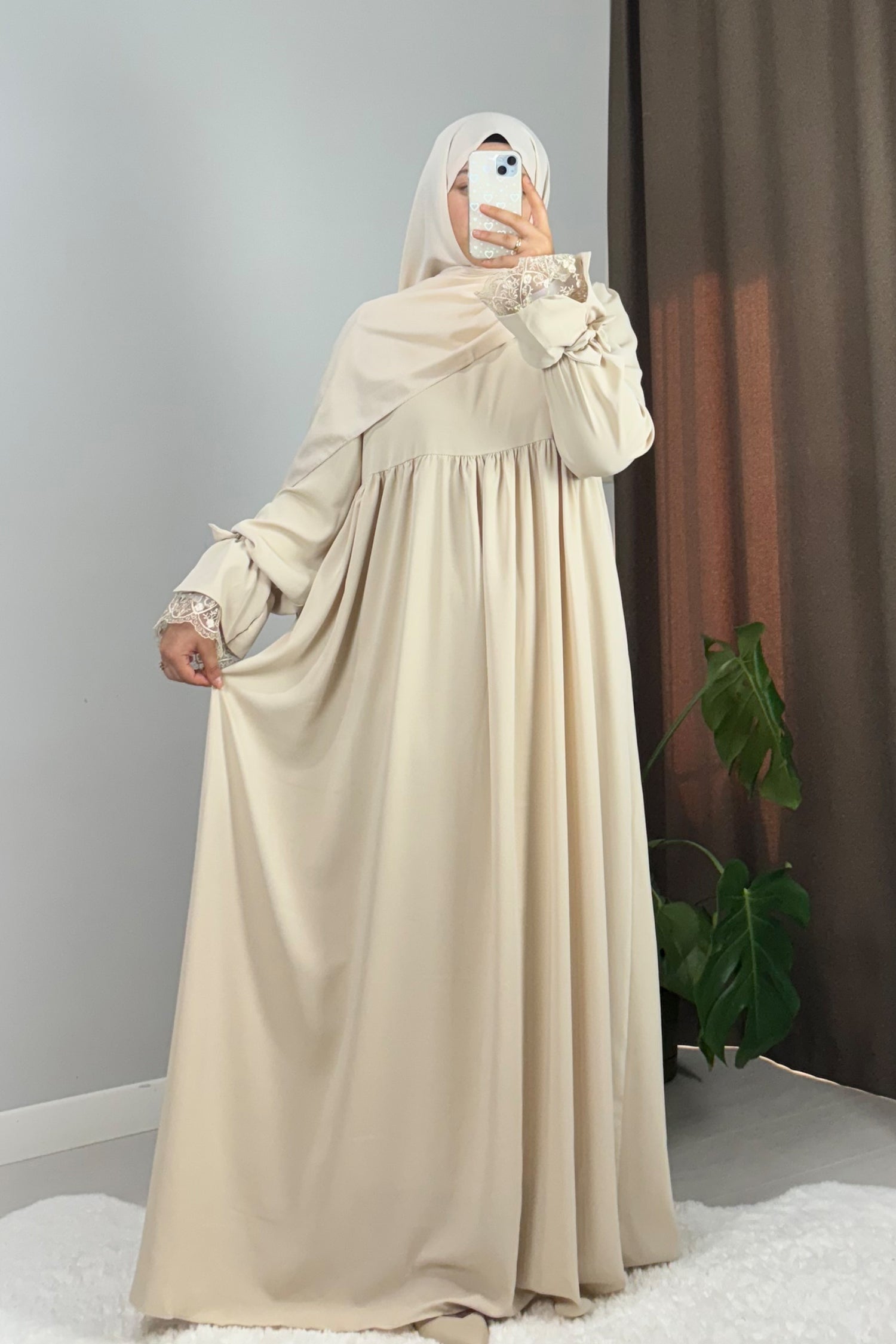 Gülce Krem Tesettür Hijab Elbise