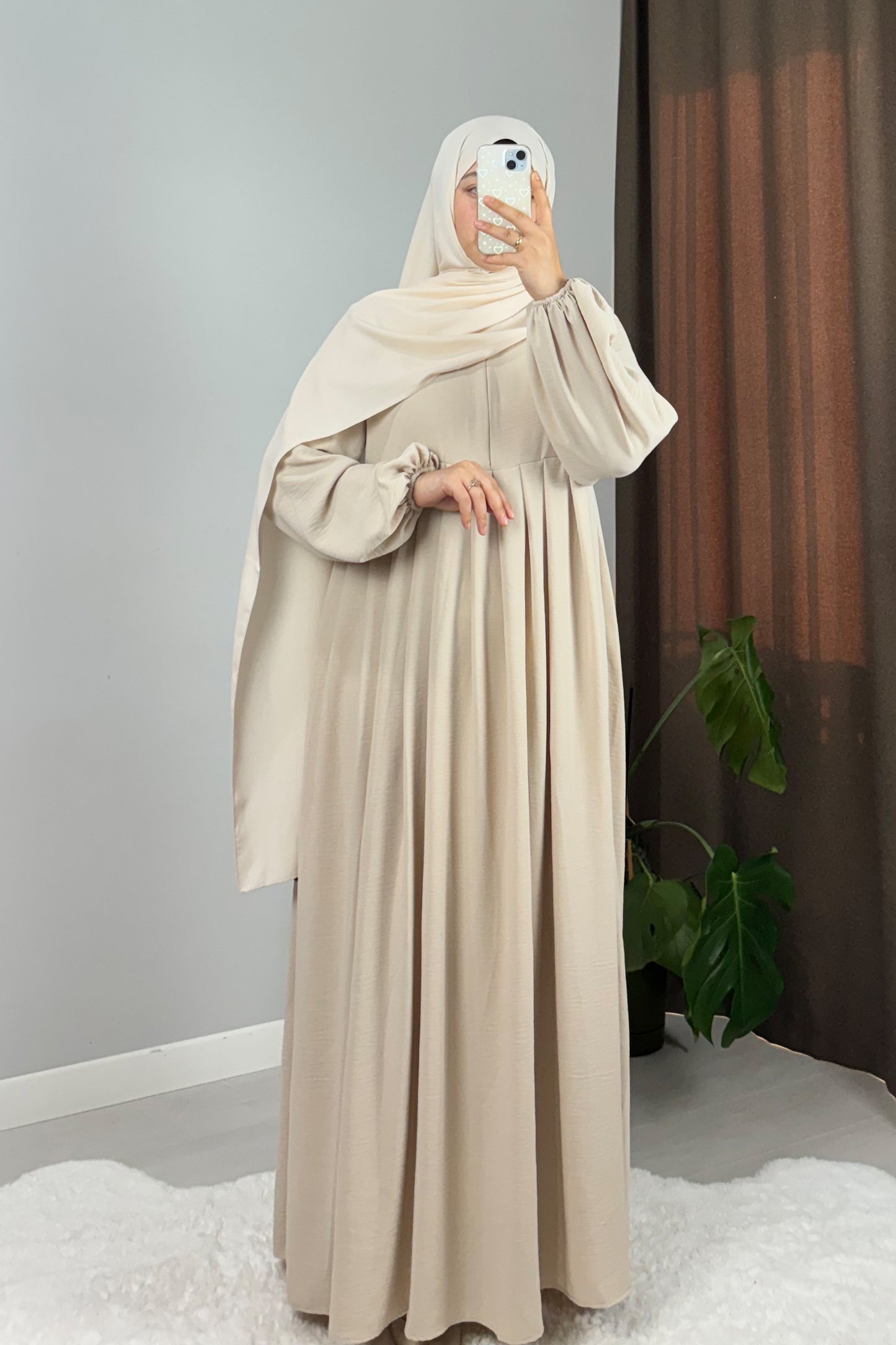 Ayrobin Krem Tesettür Hijab Elbise
