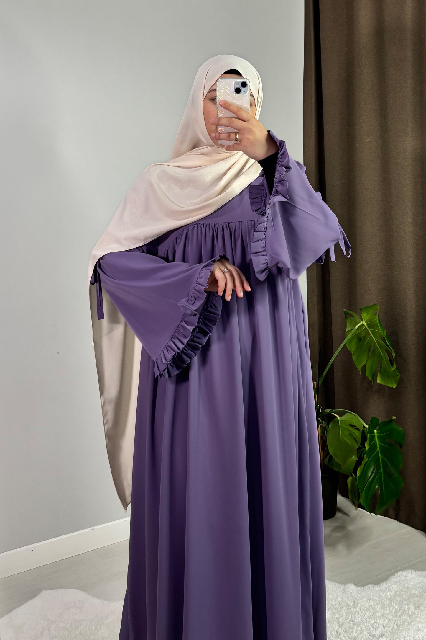Neva Fırfırlı Lila Tesettür Hijab Elbise