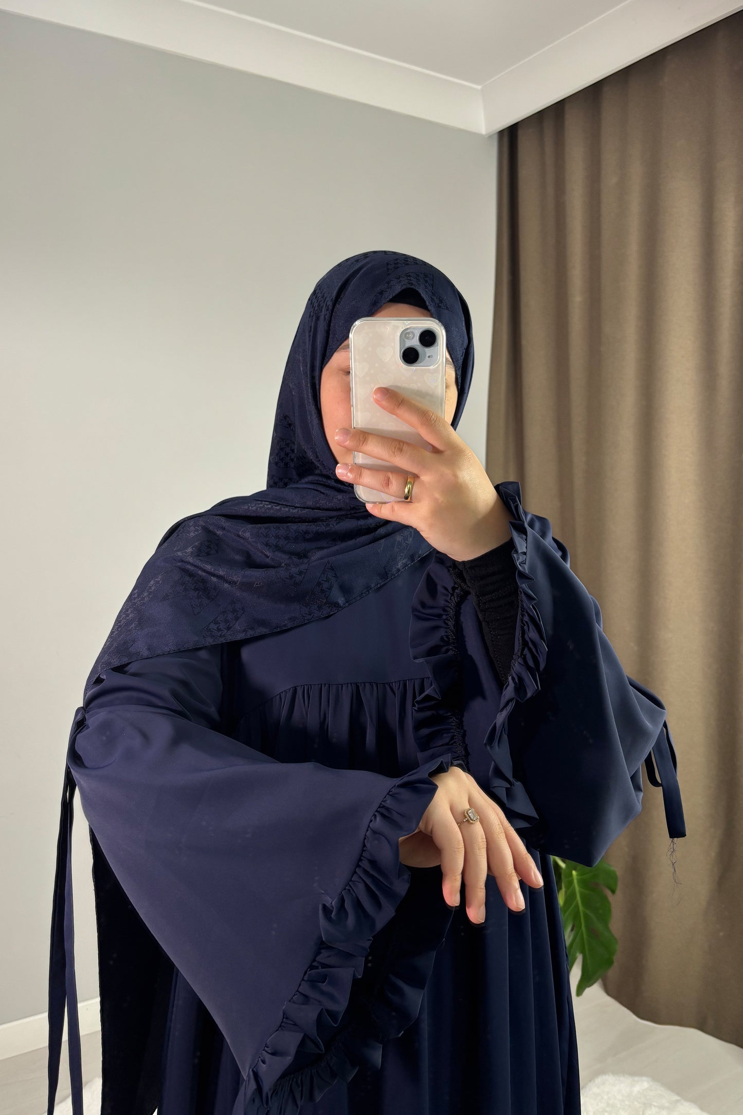 Neva Fırfırlı Lacivert Tesettür Hijab Elbise