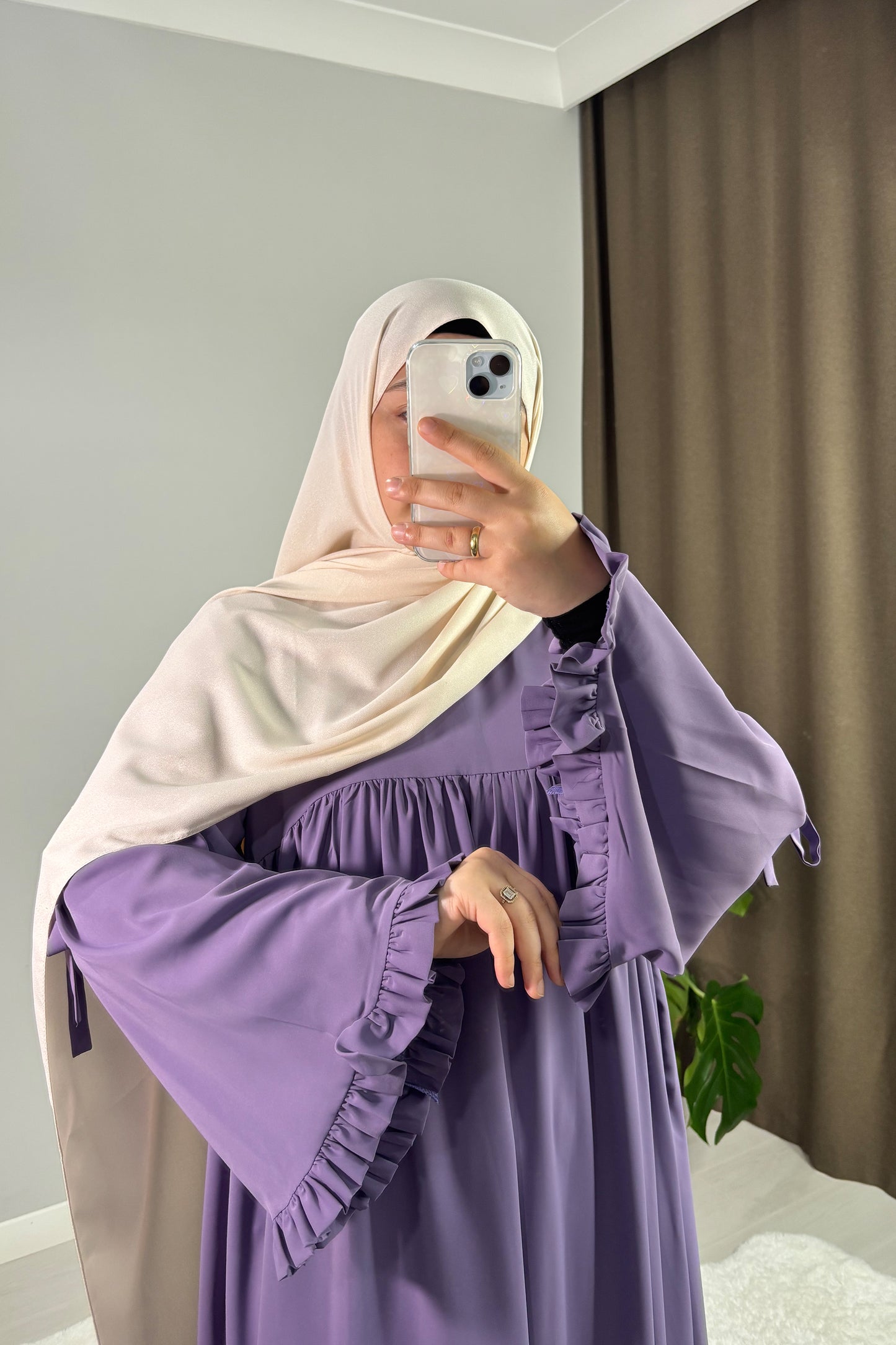 Neva Fırfırlı Lila Tesettür Hijab Elbise