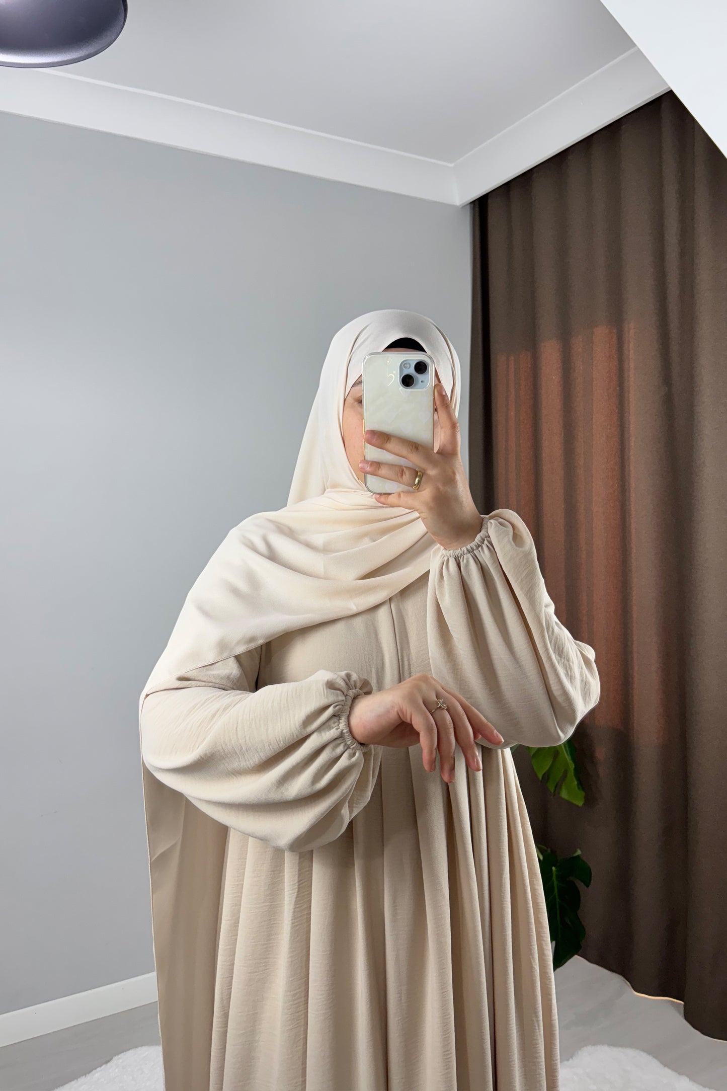 Ayrobin Krem Tesettür Hijab Elbise