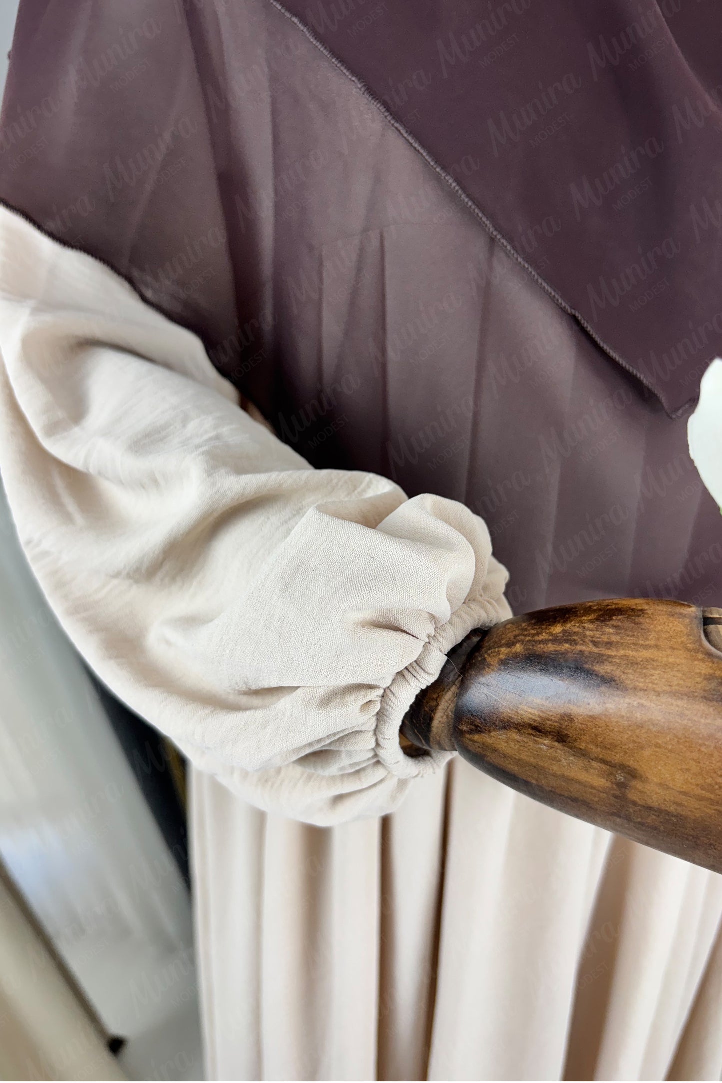 Krem Ayrobin Elbise Acı Kahve Sufle Tesettür Hijab Takımı