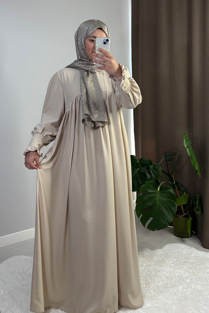 Mira Manşetli Krem Renk Tesettür Hijab Elbise