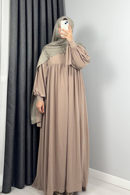Alya Kol Bağlamalı Krem Tesettür Hijab Elbise