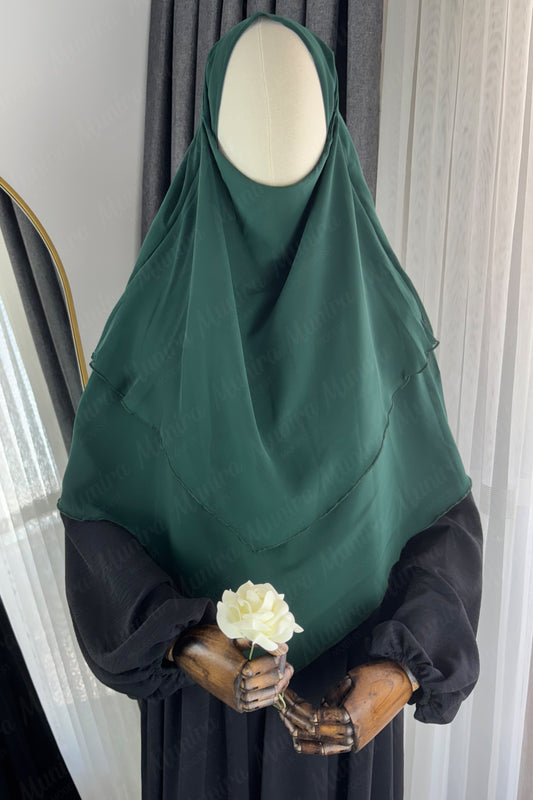 Siyah Ayrobin Elbise Zümrüt Yeşil Sufle Tesettür Hijab Takımı