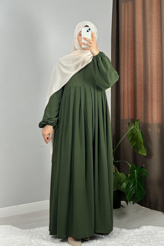 Ayrobin Haki Yeşil Tesettür Hijab Elbise