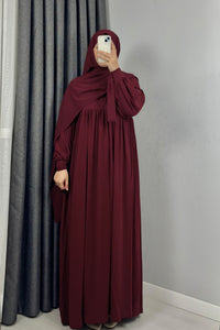 Alya Kol Bağlamalı Bordo Tesettür Hijab Elbise