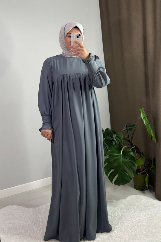 Mira Manşetli Gri Tesettür Hijab Elbise