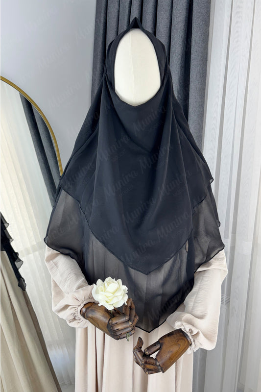 Krem Ayrobin Elbise Siyah Sufle Tesettür Hijab Takımı
