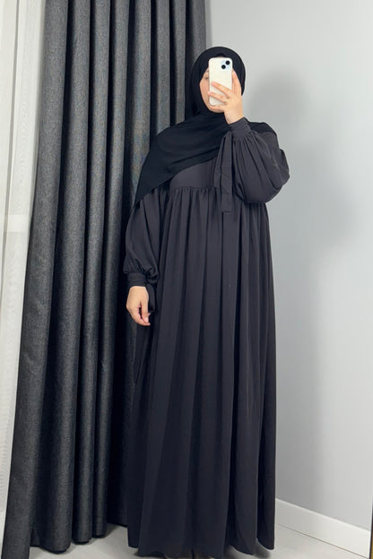 Alya Kol Bağlamalı Füme Tesettür Hijab Elbise
