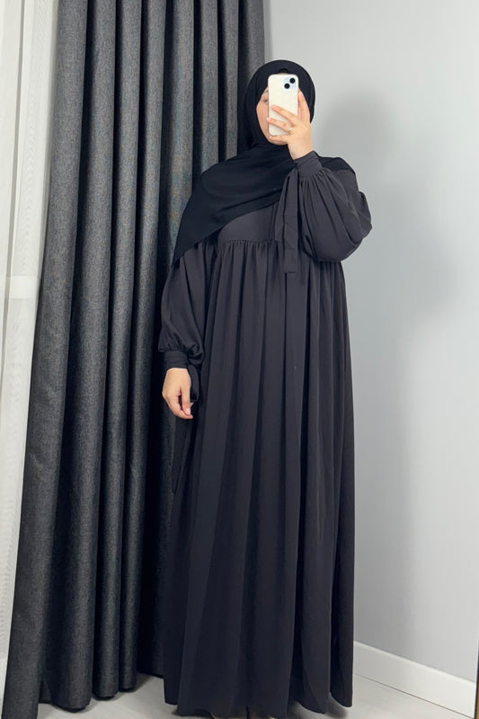 Alya Kol Bağlamalı Füme Tesettür Hijab Elbise