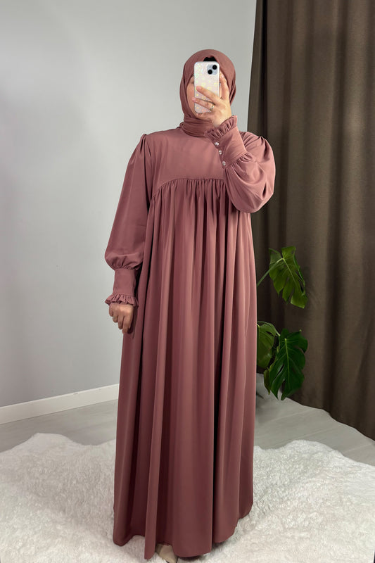Mira Manşetli Gül Kurusu Tesettür Hijab Elbise