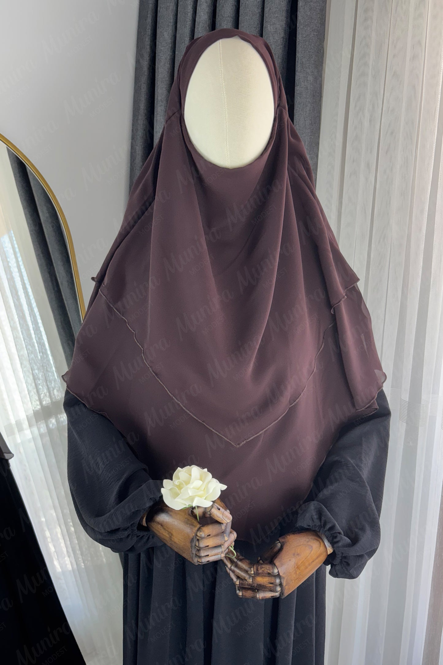 Siyah Ayrobin Elbise Acı Kahve Sufle Tesettür Hijab Takımı