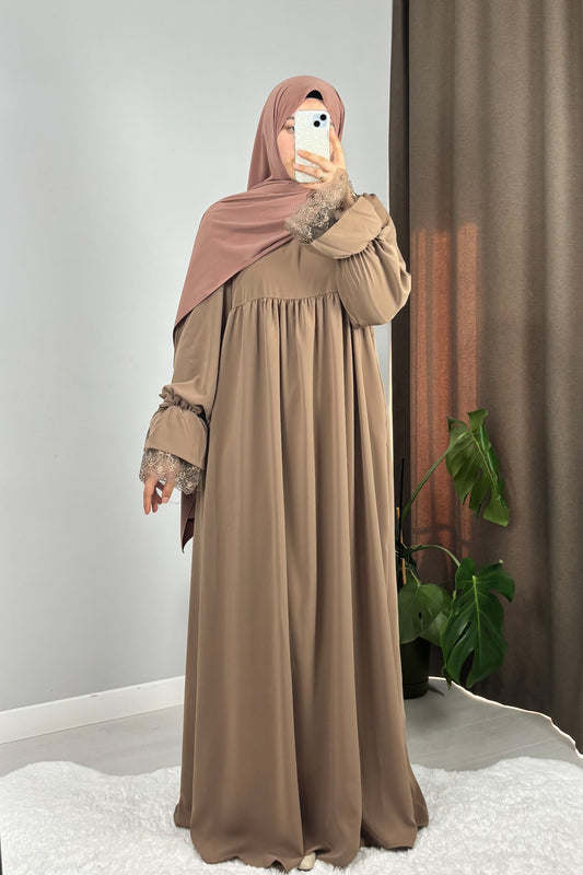 Gülce Sütlü Kahve Tesettür Hijab Elbise