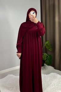 Mira Manşetli Bordo Tesettür Hijab Elbise