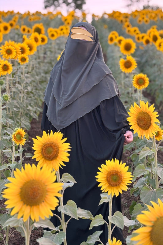 Alya Kol Bağlamalı Haki Elbise Haki Sufle Tesettür Hijab Takımı