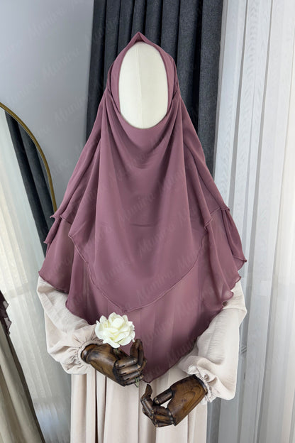 Krem Ayrobin Elbise Gül Kurusu Sufle Tesettür Hijab Takımı