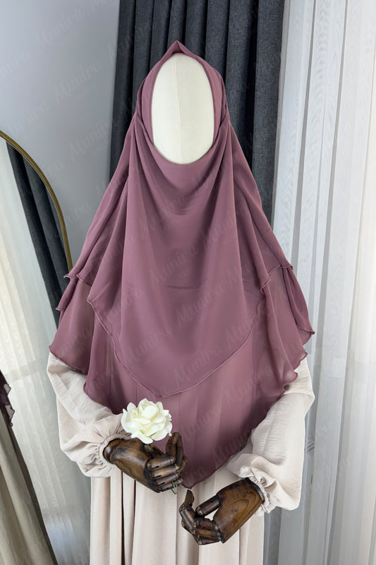 Krem Ayrobin Elbise Gül Kurusu Sufle Tesettür Hijab Takımı