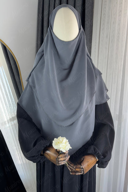 Siyah Ayrobin Elbise Füme Sufle Tesettür Hijab Takımı