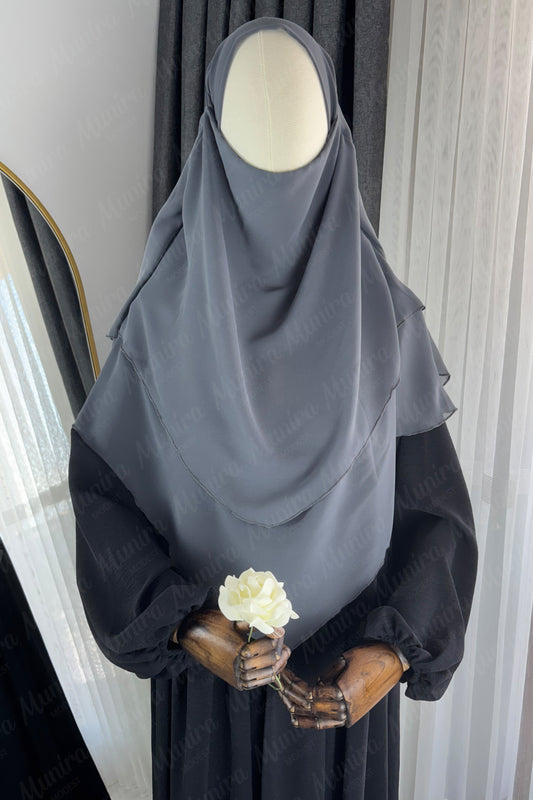 Siyah Ayrobin Elbise Füme Sufle Tesettür Hijab Takımı