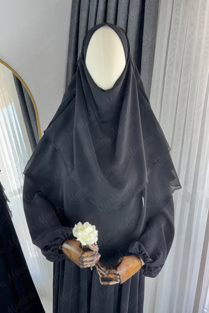 Siyah Ayrobin Elbise Siyah Sufle Tesettür Hijab Takımı