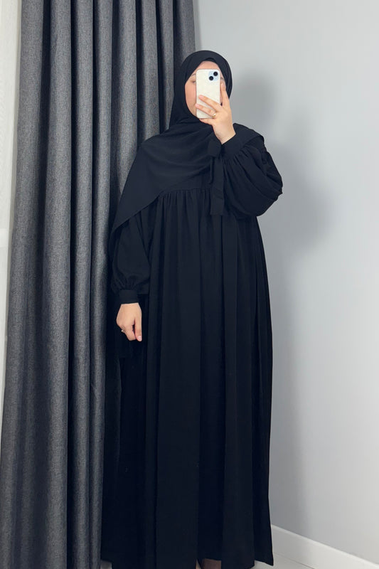 Alya Kol Bağlamalı Siyah Tesettür Hijab Elbise