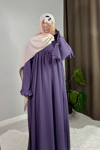 Neva Fırfırlı Lila Tesettür Hijab Elbise