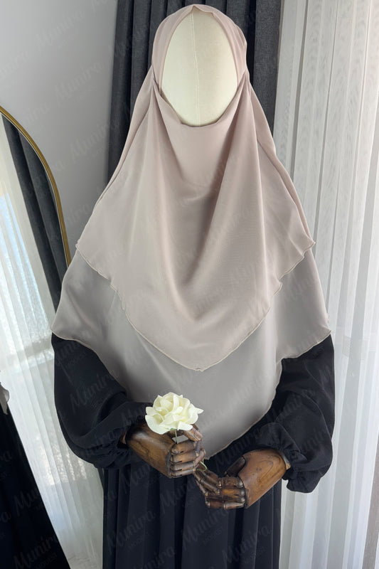 Siyah Ayrobin Elbise Krem Sufle Tesettür Hijab Takımı