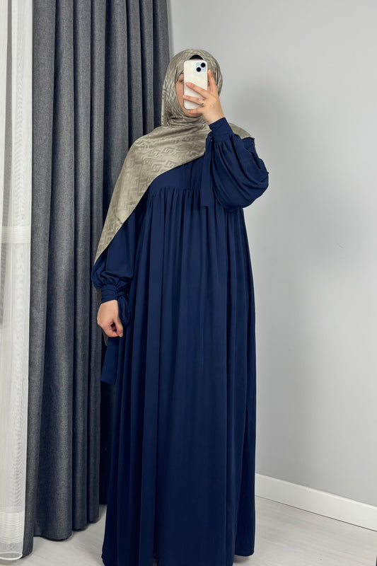 Alya Kol Bağlamalı Lacivert Tesettür Hijab Elbise