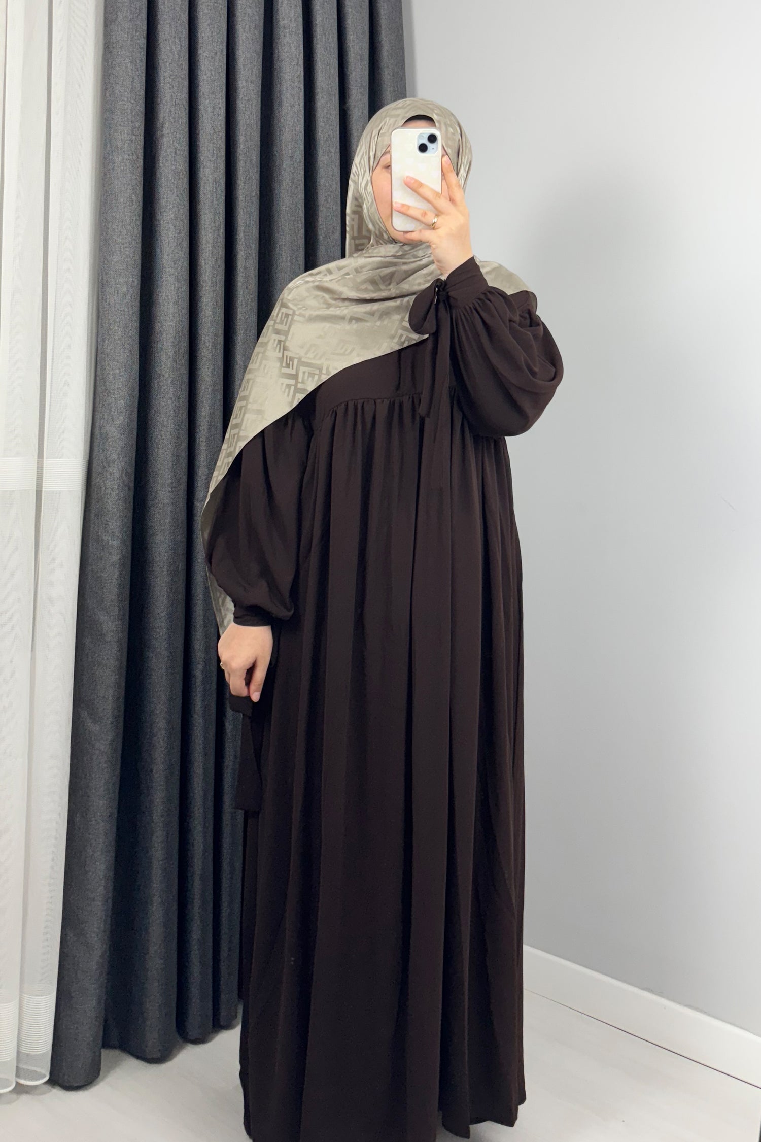 Alya Kol Bağlamalı Acı Kahve Tesettür Hijab Elbise