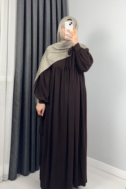 Alya Kol Bağlamalı Acı Kahve Tesettür Hijab Elbise