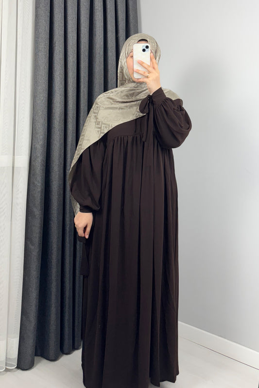 Alya Kol Bağlamalı Acı Kahve Tesettür Hijab Elbise