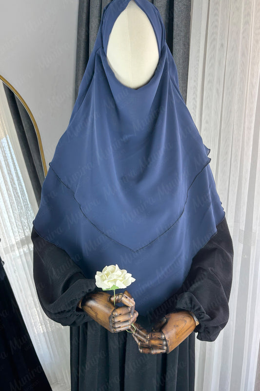 Siyah Ayrobin Elbise Lacivert Sufle Tesettür Hijab Takımı