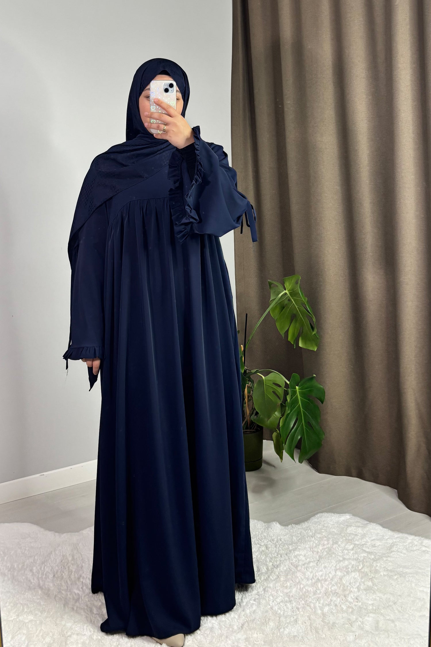 Neva Fırfırlı Lacivert Tesettür Hijab Elbise