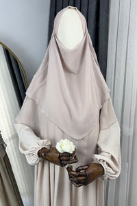 Krem Ayrobin Elbise Bej Sufle Tesettür Hijab Takımı