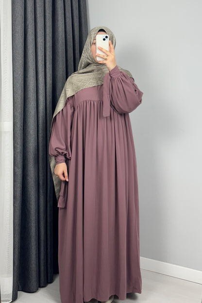 Alya Kol Bağlamalı Gül Kurusu Tesettür Hijab Elbise