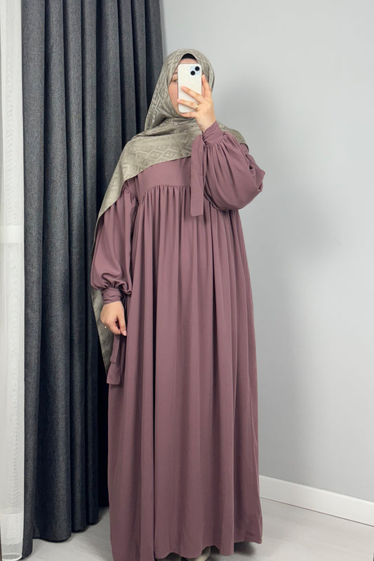 Alya Kol Bağlamalı Gül Kurusu Tesettür Hijab Elbise