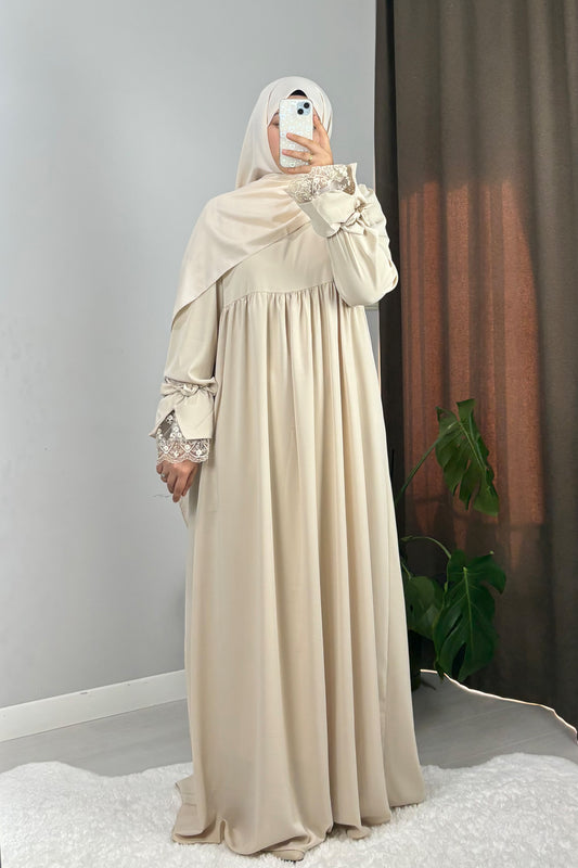 Gülce Krem Tesettür Hijab Elbise