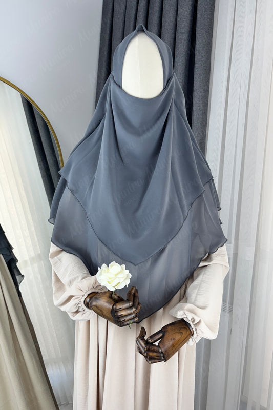 Krem Ayrobin Elbise Füme Sufle Tesettür Hijab Takımı