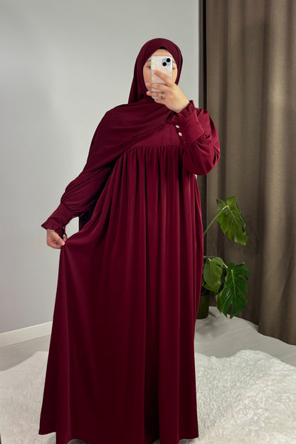 Mira Manşetli Bordo Tesettür Hijab Elbise
