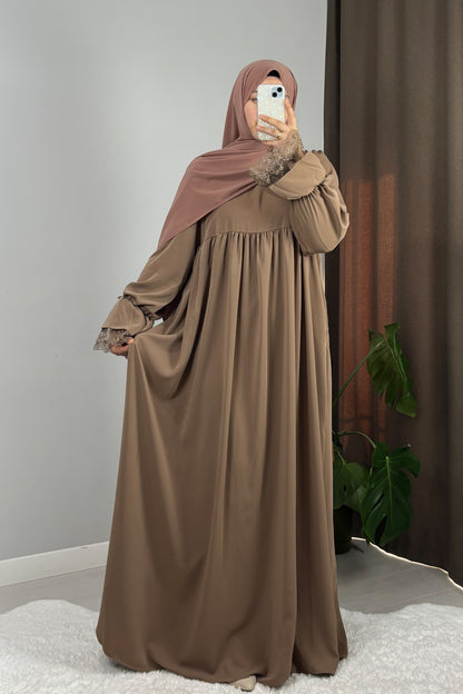 Gülce Sütlü Kahve Tesettür Hijab Elbise
