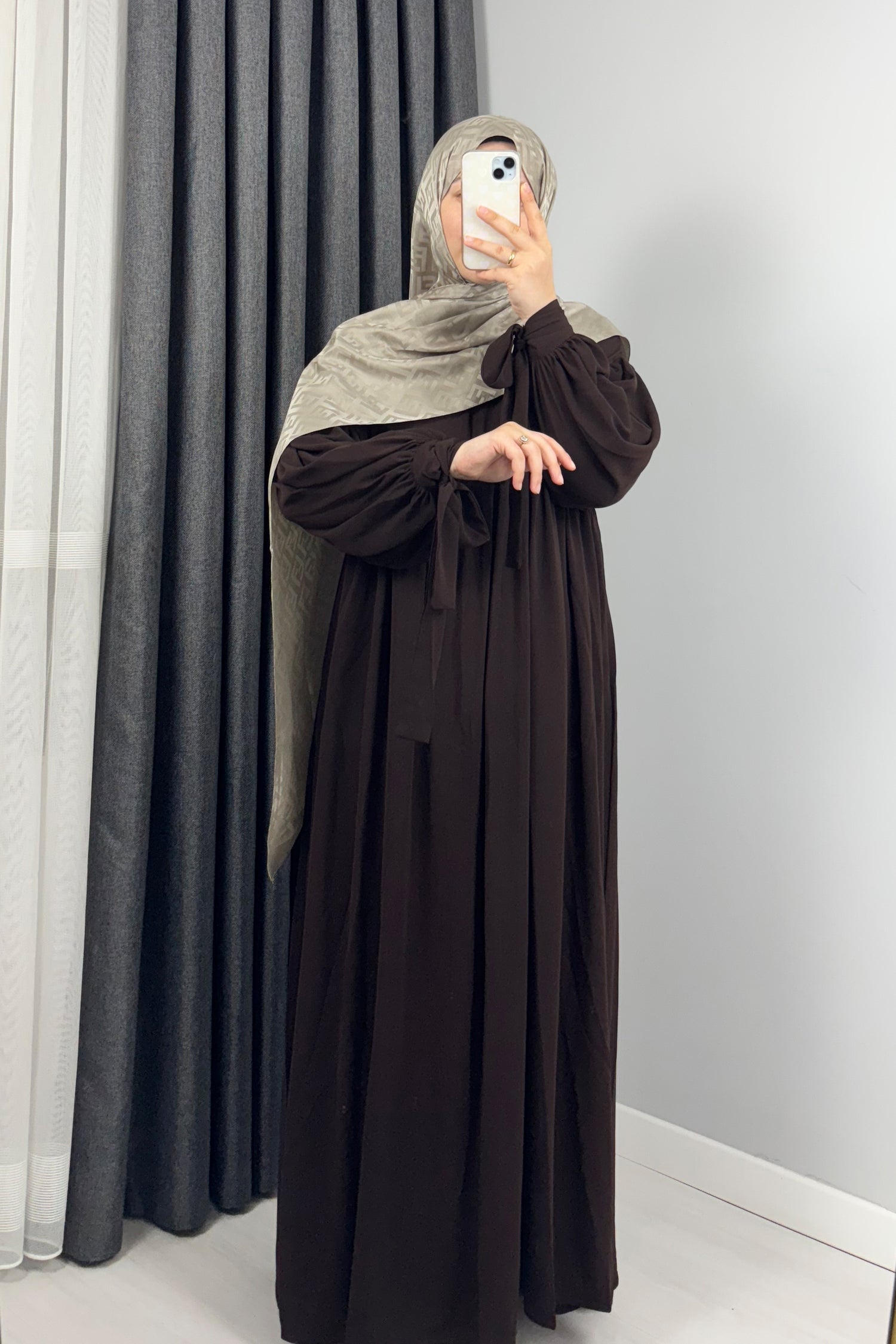 Alya Kol Bağlamalı Acı Kahve Tesettür Hijab Elbise