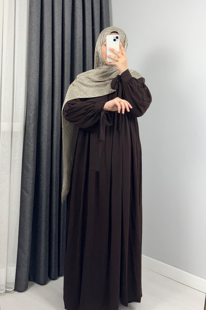 Alya Kol Bağlamalı Acı Kahve Tesettür Hijab Elbise