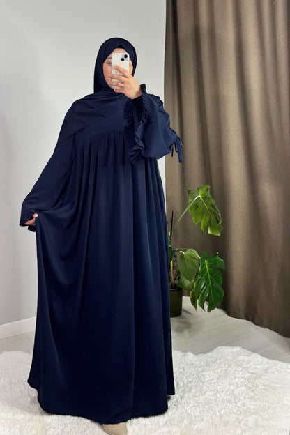 Neva Fırfırlı Lacivert Tesettür Hijab Elbise
